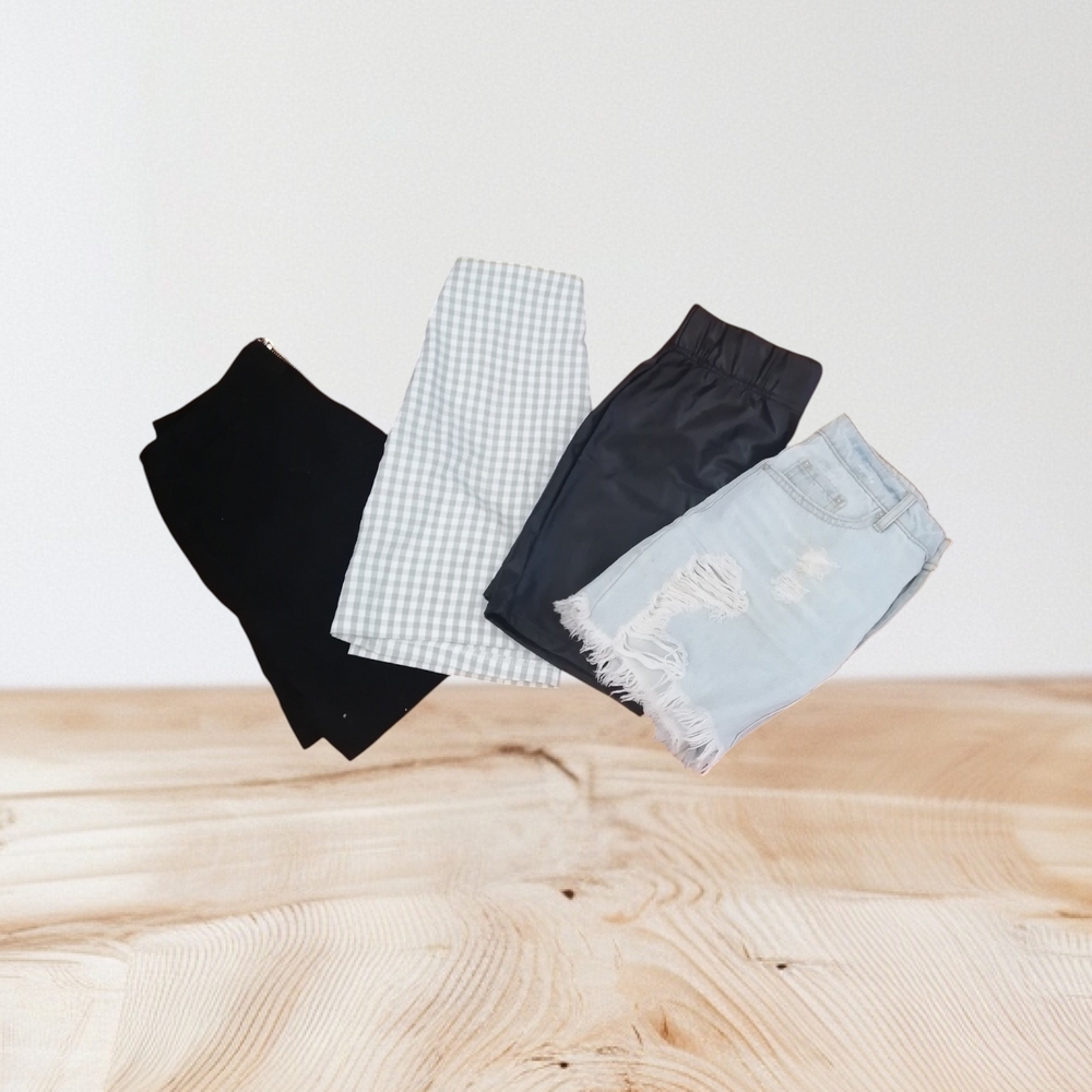 4 Mini Skirts Collection - Black, Gingham, Leather, Distressed Denim